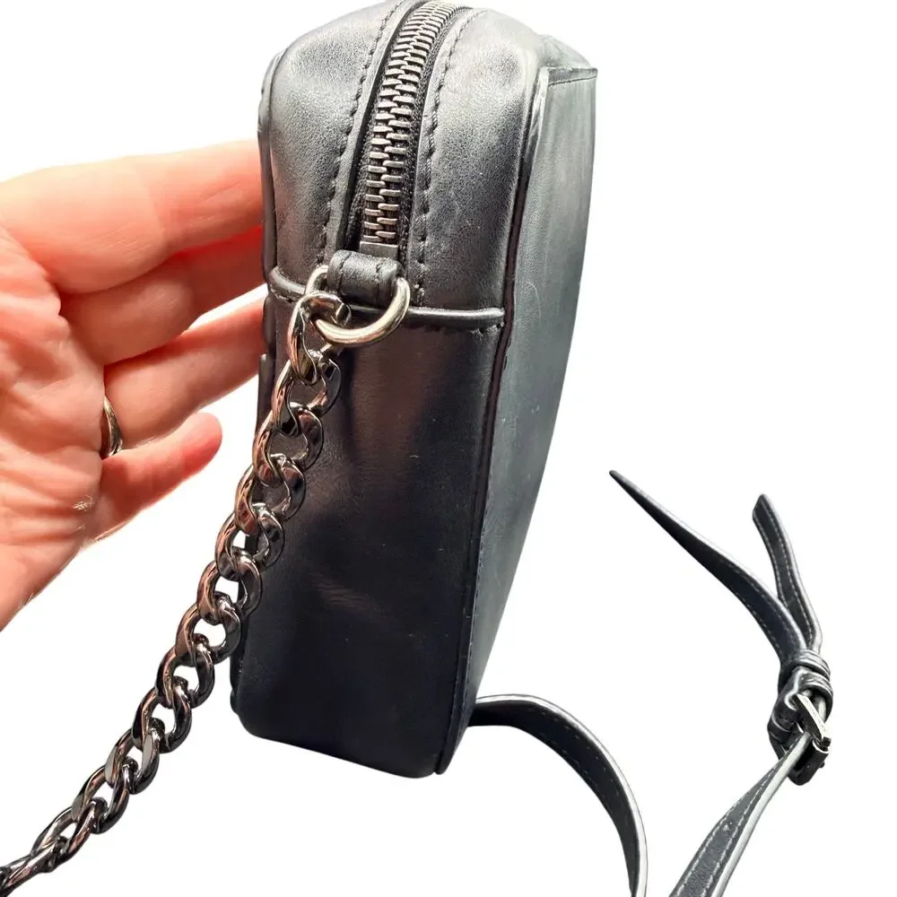 Michael Kors Quilted Black Leather Crossbody Camera Bag Chain Strap
